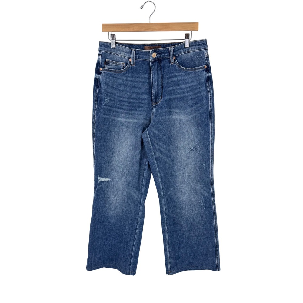 Judy Blue Straight Fit Jeans Blue 15/32 Distressed High Rise Stretch Denim
